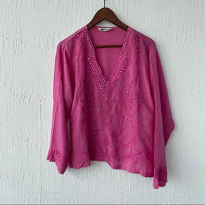 Top tunic XL embroidered Khan pink